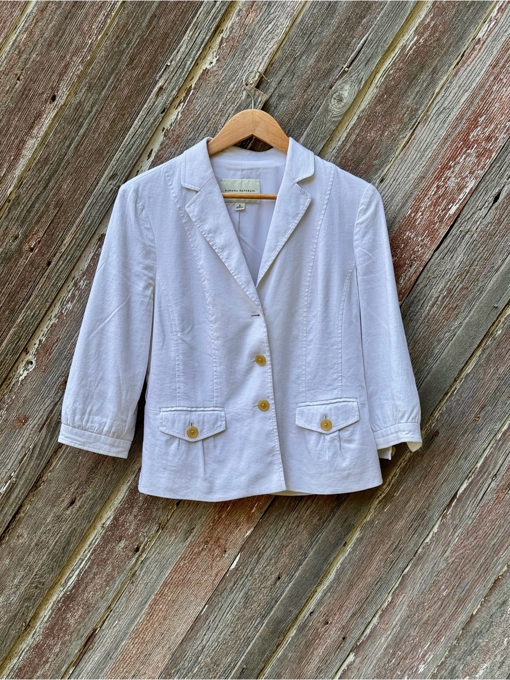 Banana Republic White Linen Blend Tailored Blazer Jacket Size 8